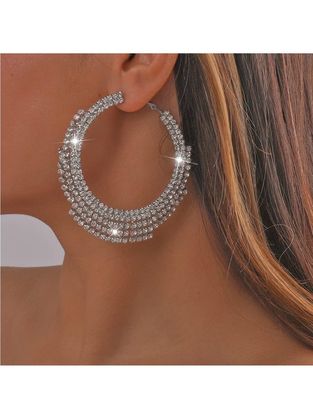 Large hoop earrings with rhinestones, large round and round earrings
